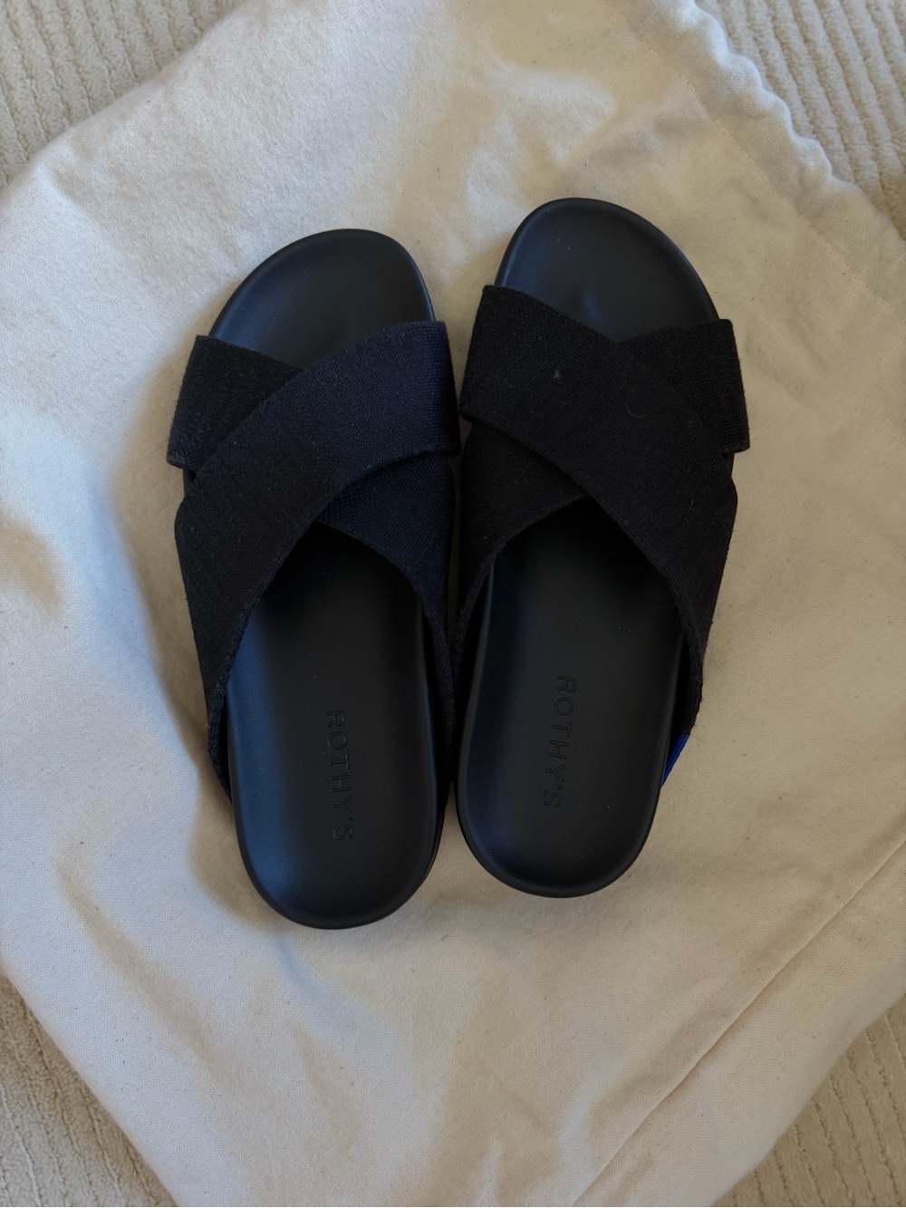 Rothy's Black Crisscross Weekend Slide Sandal worn once - Picture 2 of 2